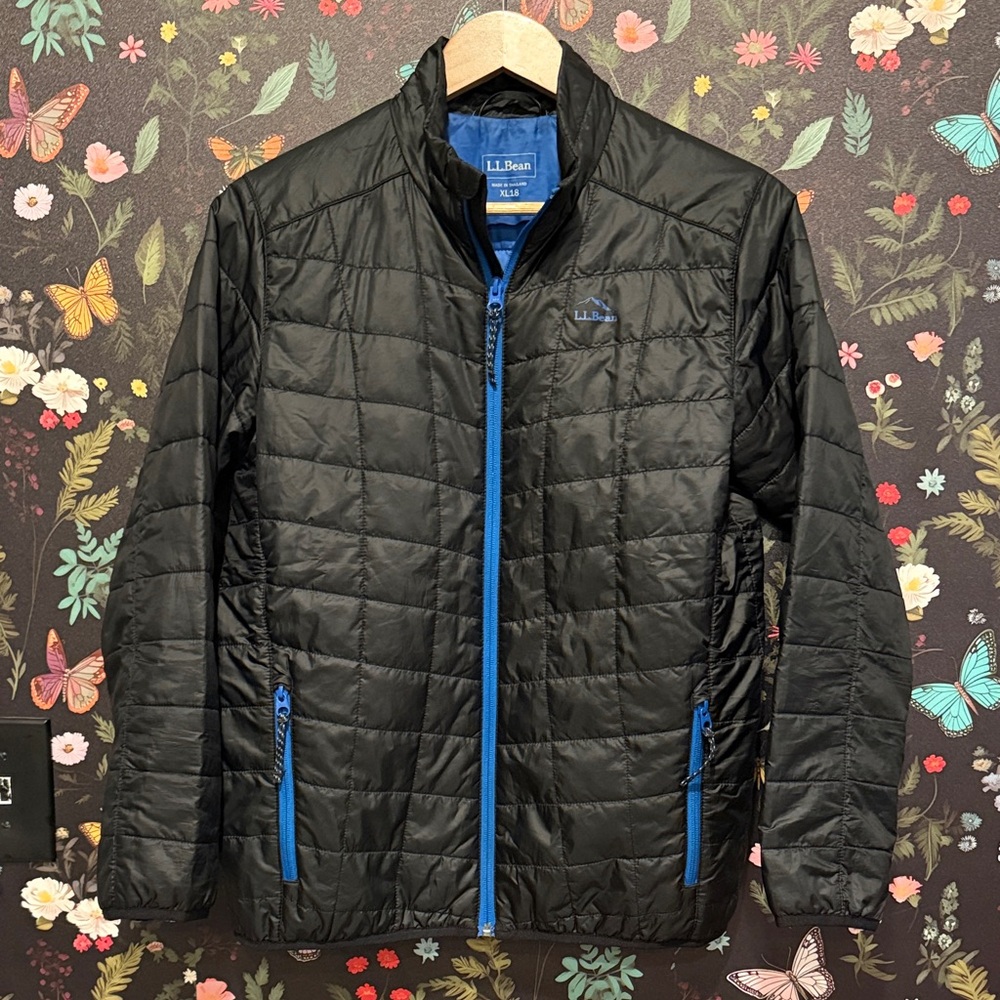 L.L. Bean teen/kid Black Puffer Jacket with Blue Zipper size XL 18
